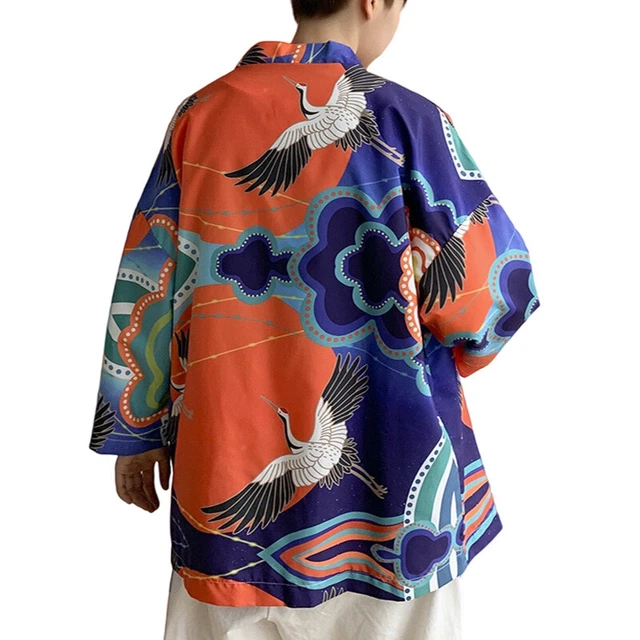 Hommes Crane Imprimé Desseré Kimono Chemise Goutte Épaule Haut Chemisier 3/4