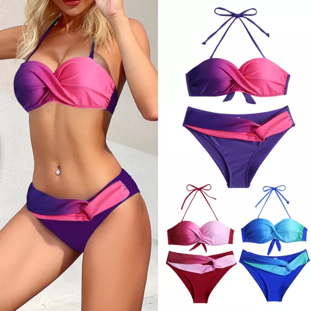 Women Bandeau Padded Push Up Strapless Bikini Set Bathing Suit Swimwear Swimsuit