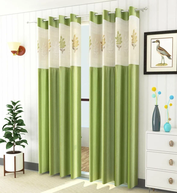 Beautiful Eyelet Polyester Door Curtain Handmade Floral Window Curtains 5/7/9 Ft