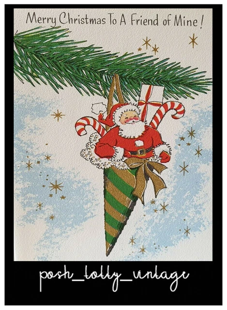 Vintage UNUSED Father Christmas Santa Friend Of Mine Tree Greeting Card EB01804