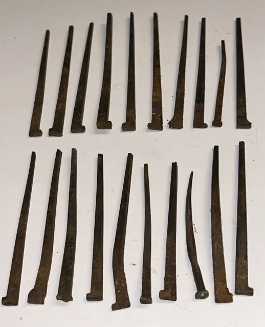 Lot 20 Antique Forged Nails Rectangular Heads - Approx 3.5 Inches Long (set 4)