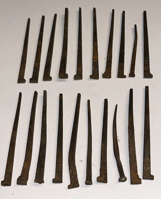 Lot 20 Antique Forged Nails Rectangular Heads - Approx 3.5 Inches Long (set 4)