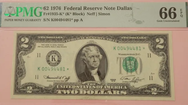 Fr#1935-K* 1976 Federal Reserve Dallas Star  Note PMG 66EPQ GEM UNC