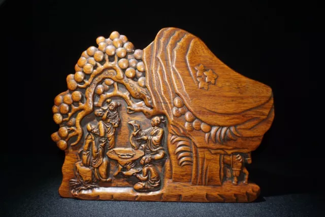 Chinese Antique Rosewood Wooden Figure-story Statue Carved Screen Home Decor Art