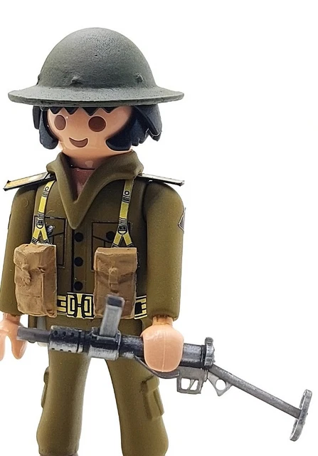 Figurine Playmobil Customisée WW2 - Soldat Allemand Avec MP40 Et Casque De Panzer (Seconde Guerre Mondiale)