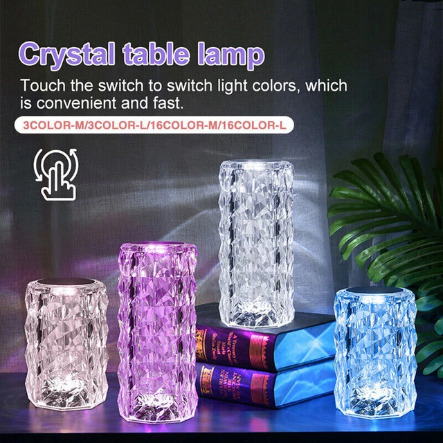 Kristall Diamond Tischlampe USB Farbwechsel Rose Acryl LED Licht Fernbedienung