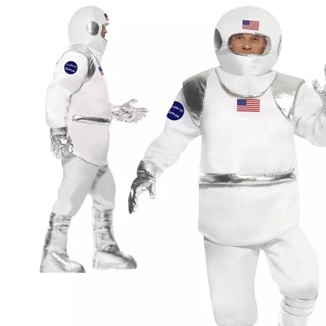 Mens Spaceman Costume Astronaut NASA Space Flight Suit Fancy Dress Adults