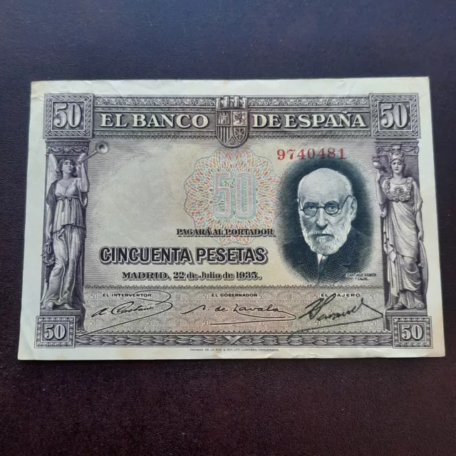 Billete De 50 Pesetas De Santiago Ramon Y Cajal Del Año 1935.Original%