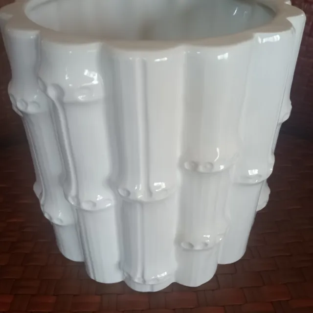 Vintage Rubel White Ceramic Bamboo Vase or Planter 6.5"x7"  Made Portugal 1284 3