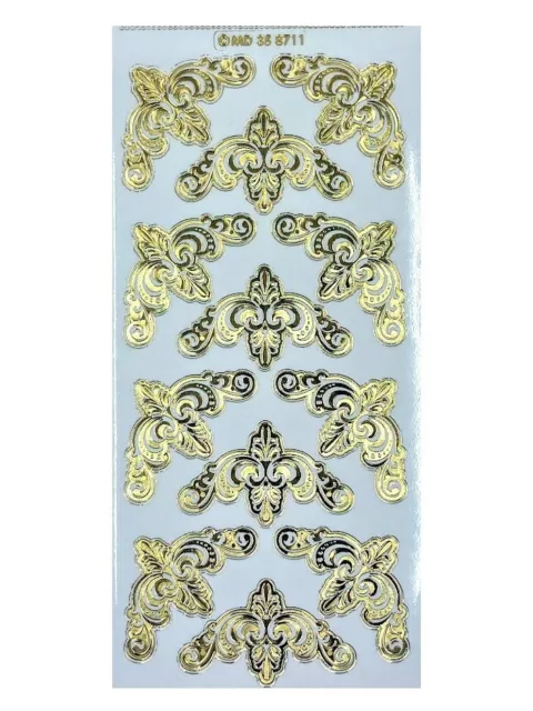 GOLD EMBOSSED DAMASK CORNERS Peel Off Stickers Metallic on Clear Sticker