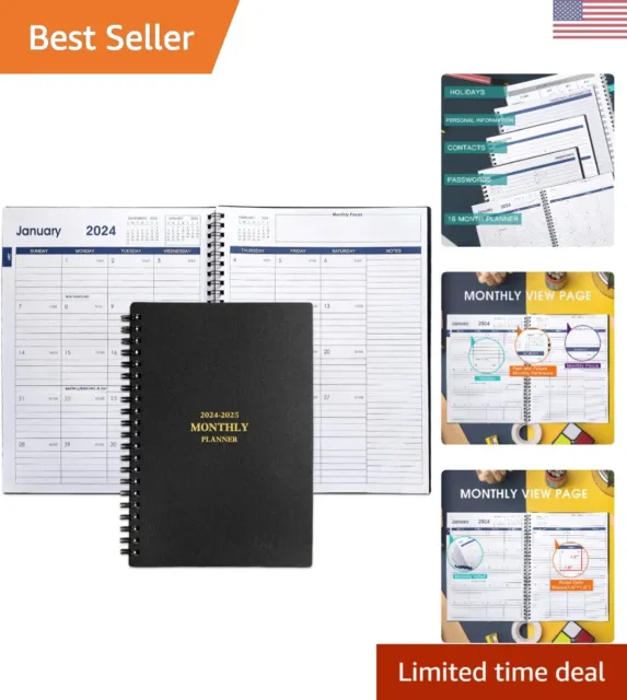 2024-2025 Monthly Planner - January to June - Large Grids & Double-Sided Pocket
