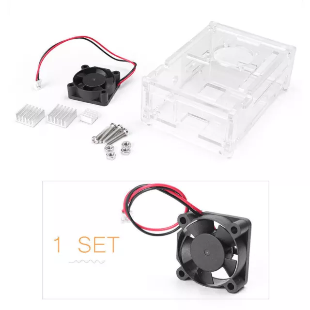 Clear Case Enclosure Box + Cooling Fan +Heatsink Fit Raspberry Pi B+/2/3 Model 0