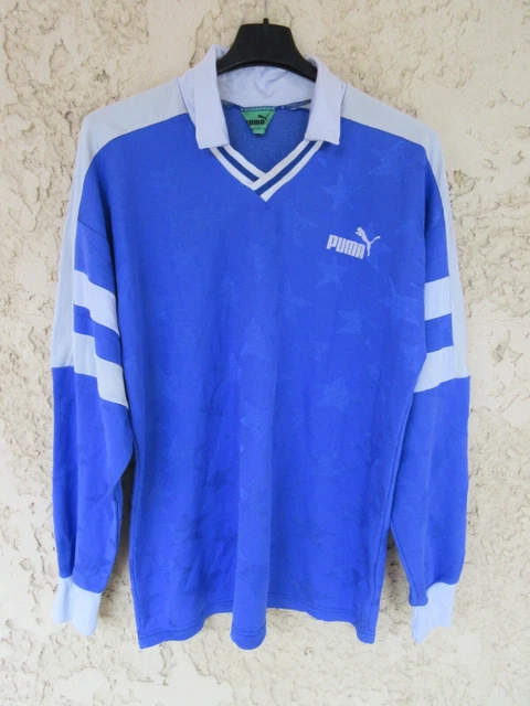 Maillot PUMA football vintage bleu manches longues L/S shirt trikot maglia L