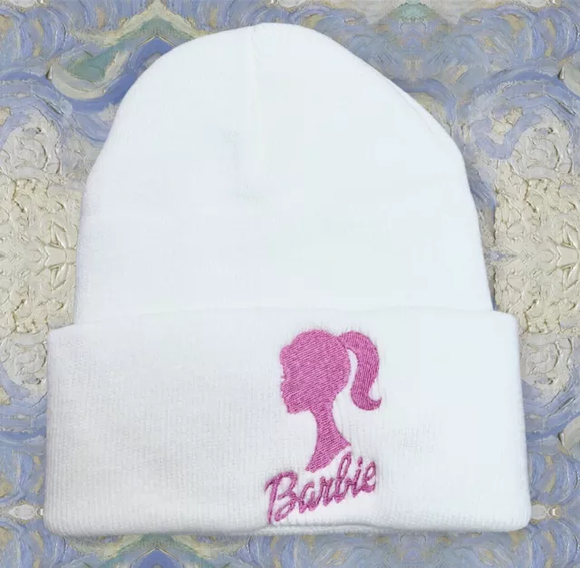 Barbie Beanie - White With Pink Embroidery FAST SHIPPING!!!!!