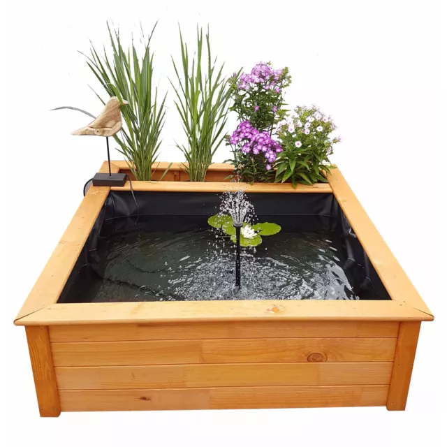 Raised Square Garden Solar Pond kit with Planting Zone - Solid Wood