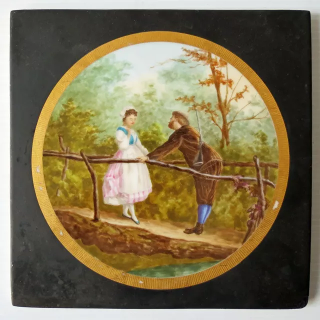 Pictorial Porcelain TILE Hand-painted Victorian Couple 8”