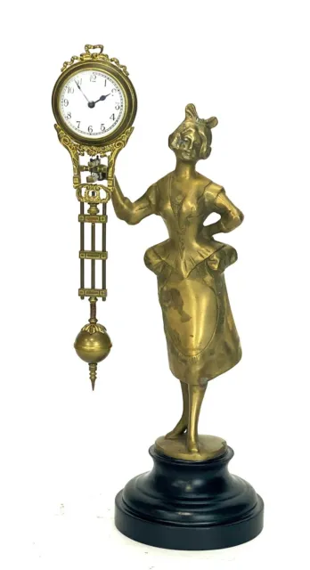 German Style Brass Barmaid Figure 8 Day Swinging Swinger Clock  - TOP QUALITY