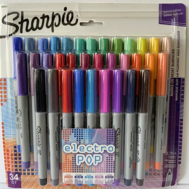 Sharpie Electro Pop Permanent Markers - Ultra Fine Point - 34 CT Limited Edition