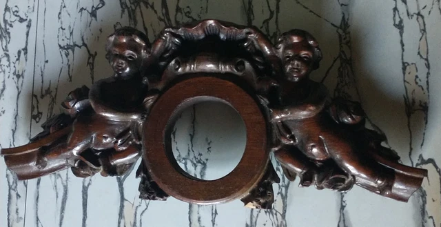 Antique Architectural Salvage Hand-carved Wood Cherubs Pediment Rose Medallion