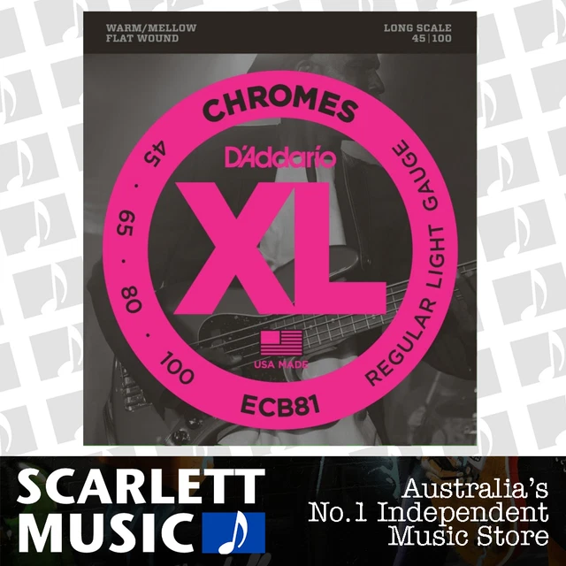D'Addario ECB81 45-100 Reg Light Bass Strings Flatwound Chrome Daddario ECB-81