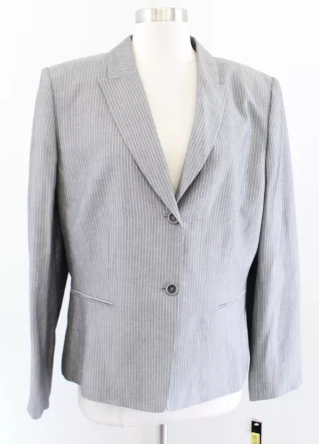 NWT Tahari ASL Levine Gray White Pinstripe Striped Blazer Jacket Size 16