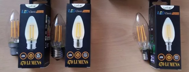 4w LED Clear Candle Filament Light Bulbs BC B22 ES E27 SES E14 40w 2 4 10 Bulbs