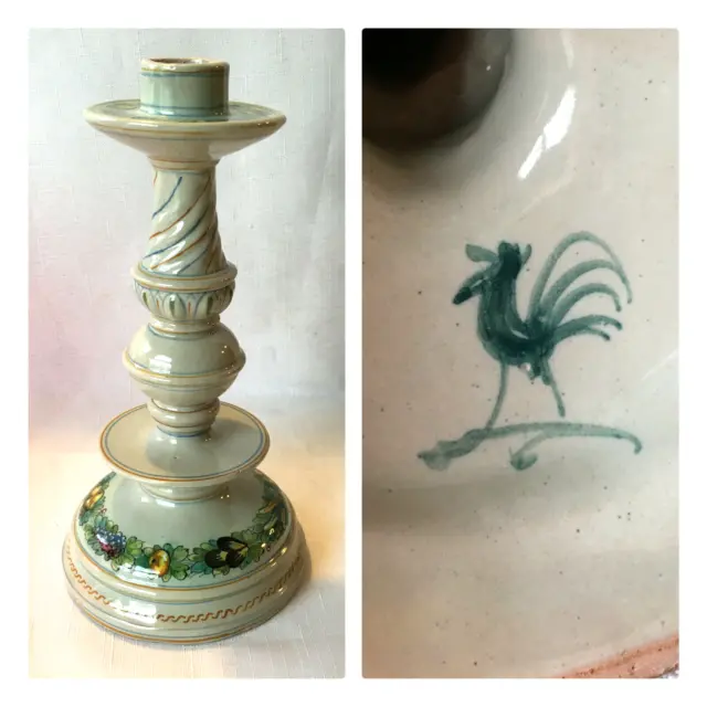 Majolica Italian CANTAGALLI Pottery Lamp Base Candle Stick Rooster Mark Vintage