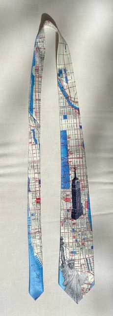 Cravate Design New York - Statue De La Liberté, Empire State - Marque René Chagal - Occasion