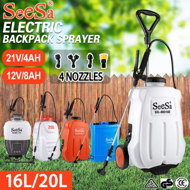 20/16L Electric Weed Sprayer Rechargeable Backpack Farm Garden Pump Spray SeeSa