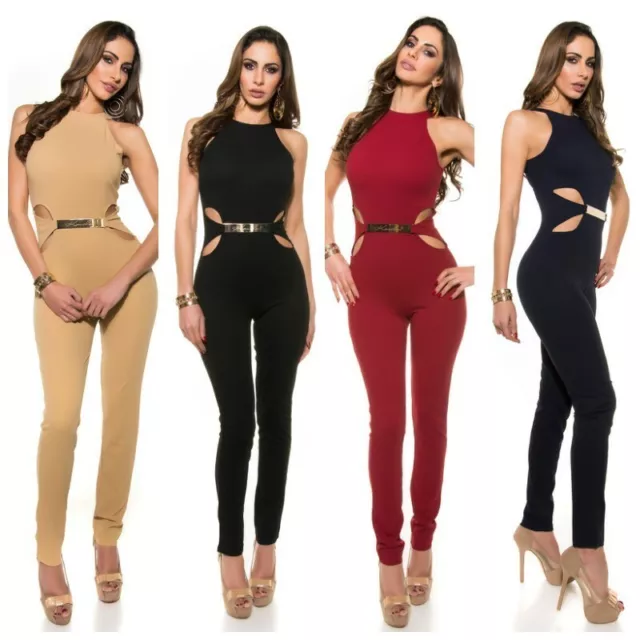 Tuta intera donna lunga overall jumpsuit attillata giromaniche elegante koucla