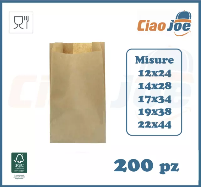 200 Sacchetti di Carta AVANA buste per Alimenti Pane Pizza Frutta Dolci Regalo