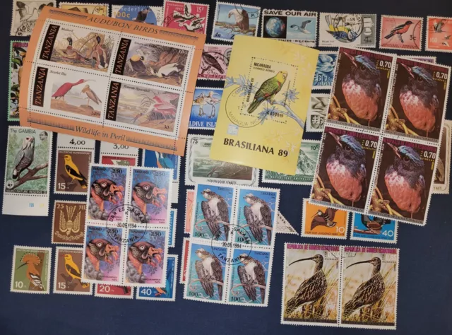 Lot121 Briefmarken Alle Welt 🌐 Motivsammlung Vögel Gestempelt Block Stücke