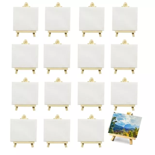 16 Pack 4 x 4 Inch Stretched  Canvases Small Painting Canvas With Easel Art3611