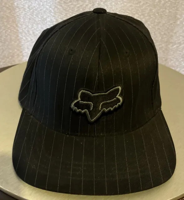 Fox Racing Hat Cap Fitted Size L/XL Flexfit Black White Pinstripe Motocross