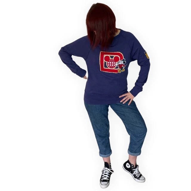 Disney Mickey Mouse Sweater Jumper Navy Blue Embroidered Cartoon Pullover M VGC 4