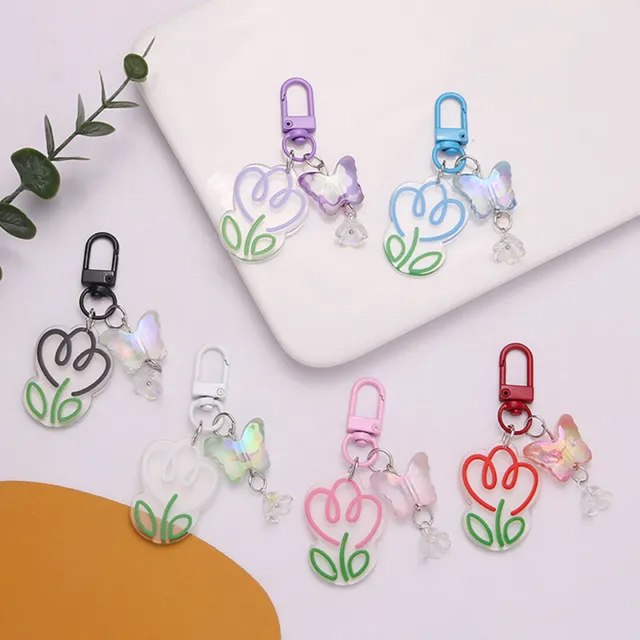 Ins Style Acrylic Colorful Transparent Flower Keychain Pendant Bag DecoratiYB