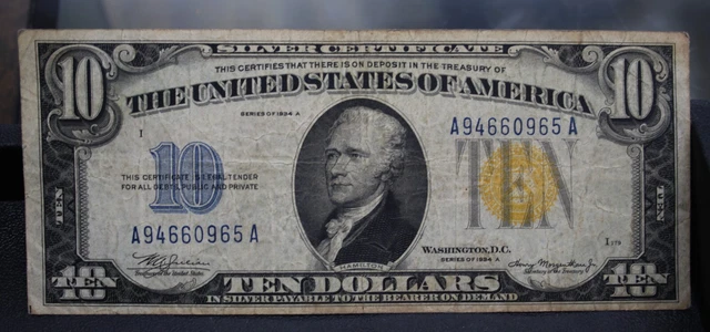 1934 A Ten Dollar Silver Certificate NORTH AFRICA Note $10 Bill Yellow Seal