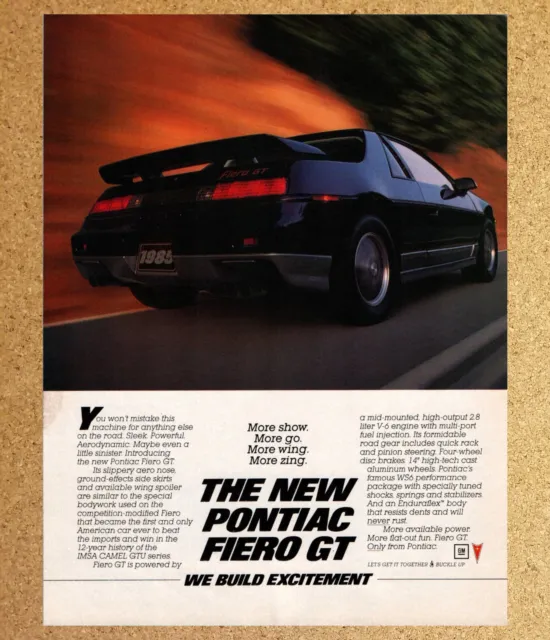 GM Pontiac Fiero GT Sport Car Automobile - Vtg Print Ad Ephemera Art 1985