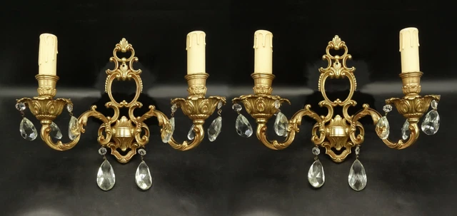 Large Pair Sconces With Tassels Louis Xv Style - Bronze & Glass - French Antique