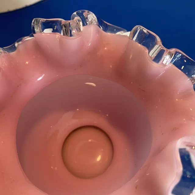 Fenton Opalescent Pink Ruffled Milk Glass Silvercrest Ruffled Edge Vase - FLAW 2