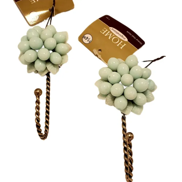 Decorative Wall Hanger Hooks Floral Light Cluster Beads Turquoise Color Set 2