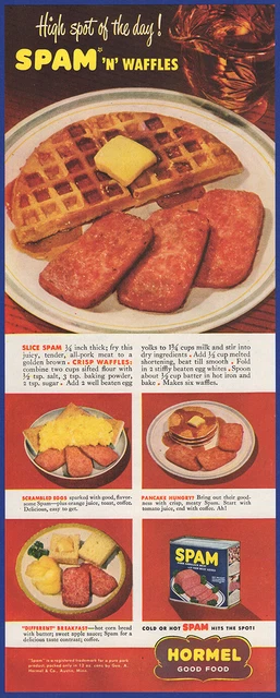Vintage 1947 HORMEL SPAM Canned Meat Spam & Waffles Ephemera 1940's Print Ad
