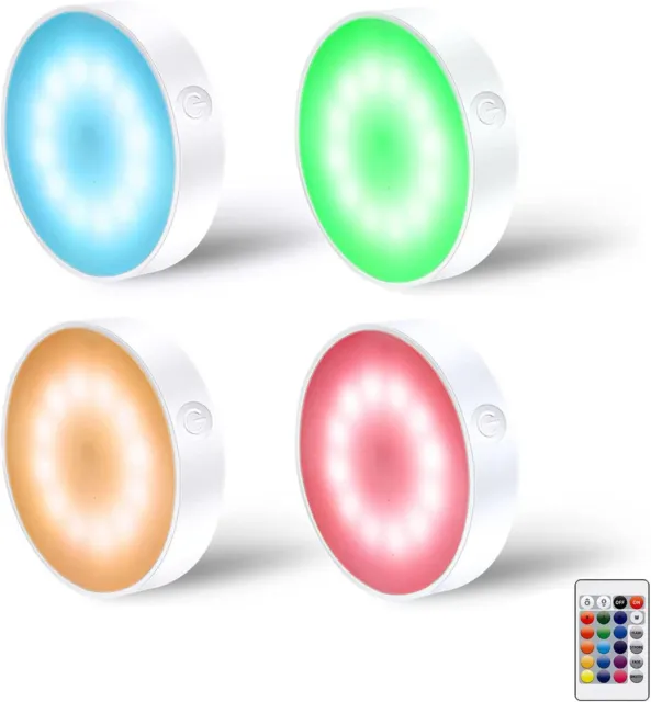 4 Pack RGB W 16 Color Changing Puck Lights with Remote Control 12LEDs Dimmable