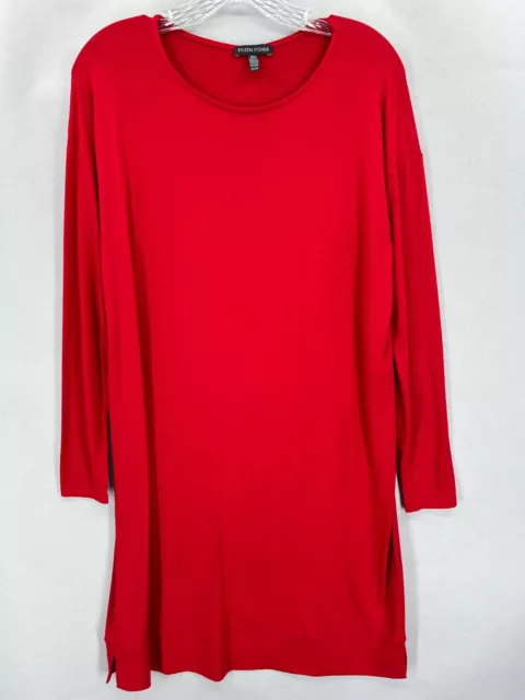 Eileen Fisher Dress XS Shift Red Jersey Stretch Scoop Neck Long Pullover Drop