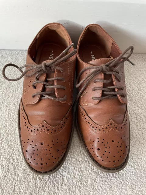 NEXT BOYS TAN Brown Smart Leather Brogue Shoes UK Size 1 7.00