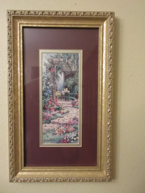 Vintage Barbara Mock Garden Hideaway Print Signed Framed Matted Home Interiors
