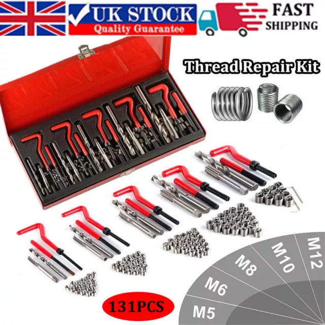 131Pcs Helicoil Thread Repair Kit M5-M12 METRIC Insert Tool HSS Twist Drill Bits