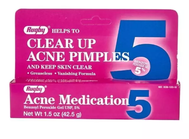 Rugby Acne Medication 5 Pimple Treatment Benzoyl Peroxide Gel 5% 1.5 oz / 42.5 g