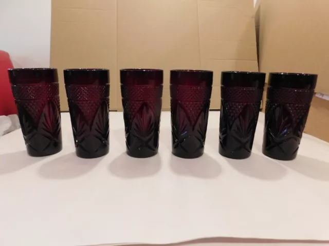 Set Of 6 Ruby Red Luminarc Cristal D'arques Durand 6" Tall Tumblers Mint!!