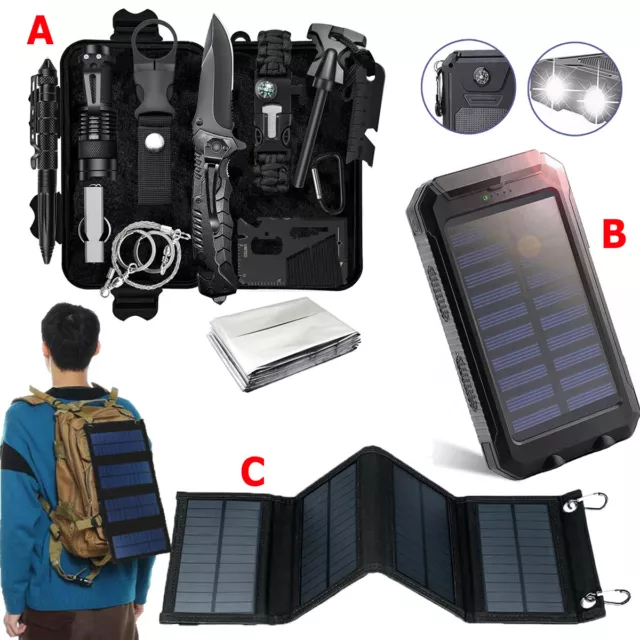 Außen Notfall Survival Gear Kit Solarpanel Powerbank Tragbare Camping Outdoor DE